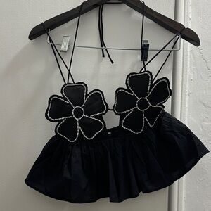 Black Floral Embellished Women's Top